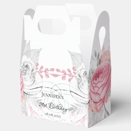 誕生日ピンクフローラ銀モダンエレガント フェイバーボックス (オープン)