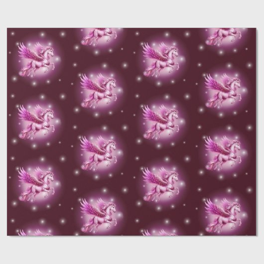 誕生日ピンクペガサスファンタジーデザイン ラッピングペーパー (フラット)
