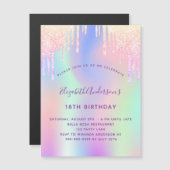 誕生日ピンクホログラフィック招待磁石 (正面/裏面)
