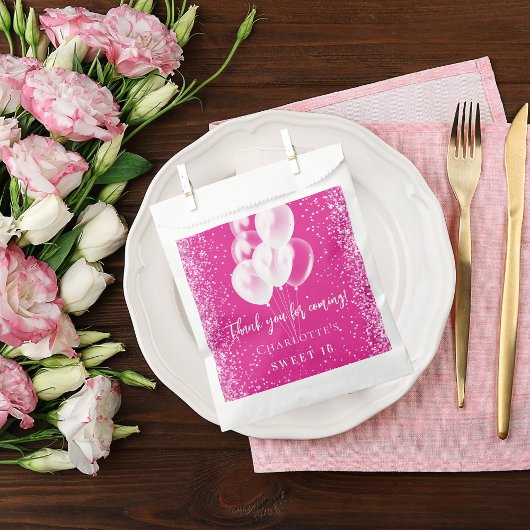 誕生日ピンクホワイトバルーンパーティー フェイバーバッグ