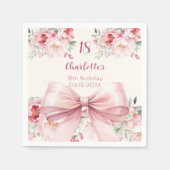 誕生日ピンクボウクリーム花模様バラ スタンダードカクテルナプキン (正面)