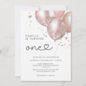 誕生日ピンクモダンバルーン女子1 招待状 (正面)