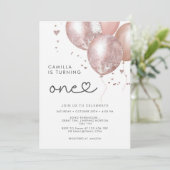 誕生日ピンクモダンバルーン女子1 招待状 (スタンド正面)