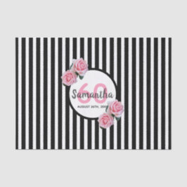 誕生日ピンクローズ白黒ストライプ名 薄葉紙
