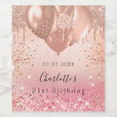 誕生日ピンクローズ金ゴールドグリッターバルーンおもしろい ワインラベル (シングルラベル)