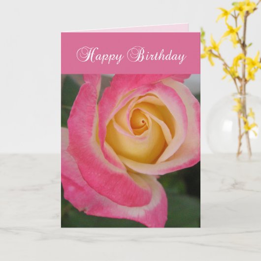 誕生日ピンクローズ カード (黄色い花)