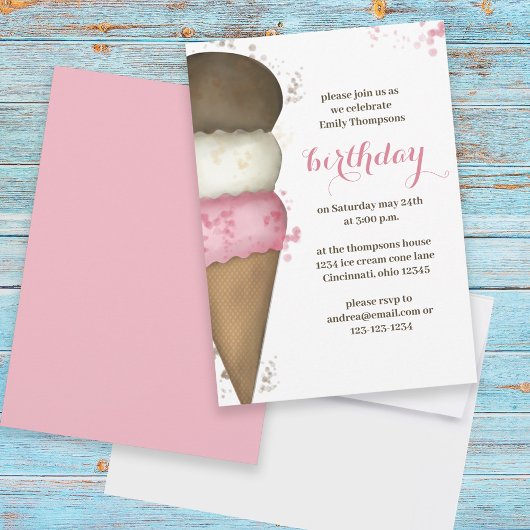 誕生日ピンク書道台本アイスクリーム 招待状