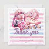 誕生日ピンク水色ローラーブレード サンキューカード (正面)