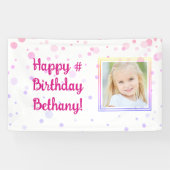 誕生日ピンク紙吹雪ドット写真パーソナライズされた 横断幕 (横)