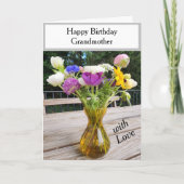誕生日ピンク紫の花祖母または誰でも カード (正面)