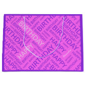 誕生日ピンク紫色のタイポグラフィパーソナライズされた ラージペーパーバッグ (正面)