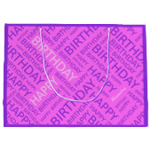 誕生日ピンク紫色のタイポグラフィパーソナライズされた ラージペーパーバッグ (裏面)