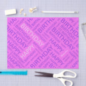 誕生日ピンク紫色のタイポグラフィパーソナライズされた 薄葉紙 (クラフト)