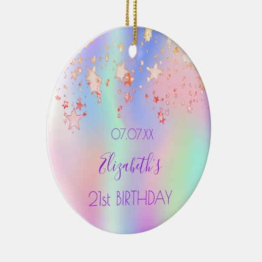 誕生日ピンク紫色の星ホログラフィック名 セラミックオーナメント (右)