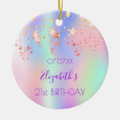 誕生日ピンク紫色の星ホログラフィック名 セラミックオーナメント (正面)