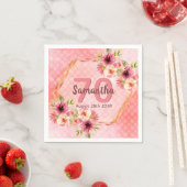 誕生日ピンク花模様金ゴールド幾何学名 スタンダードカクテルナプキン (インサイチュ)