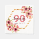 誕生日ピンク花模様金ゴールド幾何学名 スタンダードカクテルナプキン (正面)