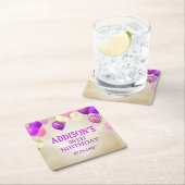 誕生日ピンク金ゴールドバルーン スクエアペーパーコースター (インサイチュ)