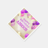 誕生日ピンク金ゴールドバルーン スタンダードカクテルナプキン (角)