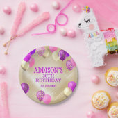 誕生日ピンク金ゴールドバルーン ペーパープレート (パーティー)