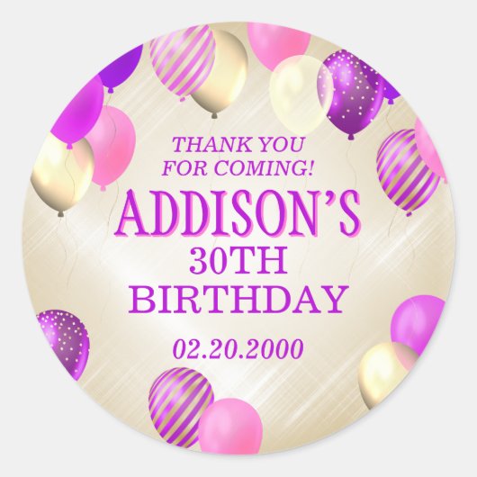 誕生日ピンク金ゴールドバルーン ラウンドシール (正面)