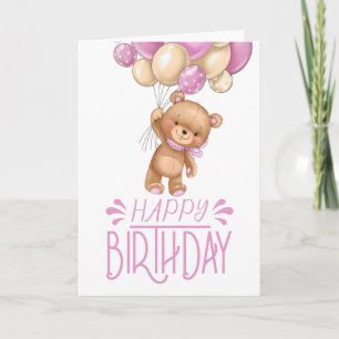 誕生日ピンクteddy balloon girl カード