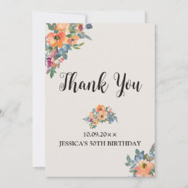 誕生日ピーチブルーウォーターカラーフローラ 招待状