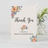 誕生日ピーチブルーウォーターカラーフローラ 招待状 (スタンド正面)