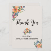 誕生日ピーチブルーウォーターカラーフローラ 招待状 (正面/裏面)