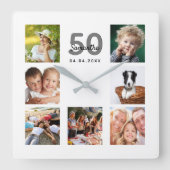 誕生日ファミカスタムリの写真コラージュのマイルストーン スクエア壁時計 (正面)