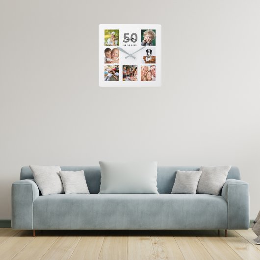 誕生日ファミカスタムリの写真コラージュのマイルストーン スクエア壁時計