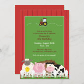誕生日ファームアニマルズフラット招待状 招待状 (正面/裏面)