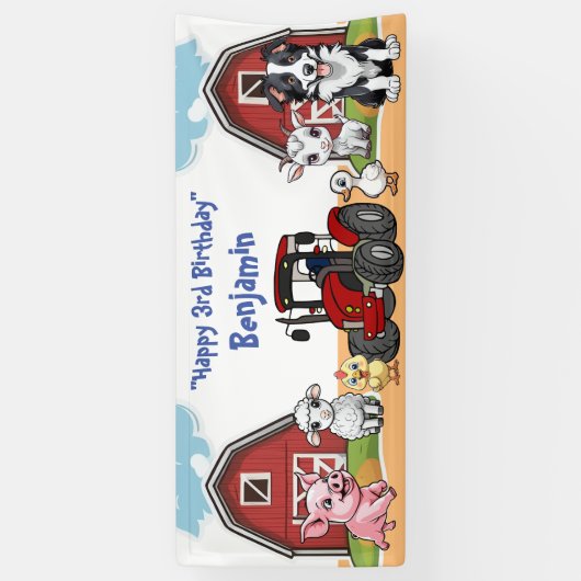 誕生日ファームアニマルバーンドレッドトラクターパーティー 横断幕 (縦)