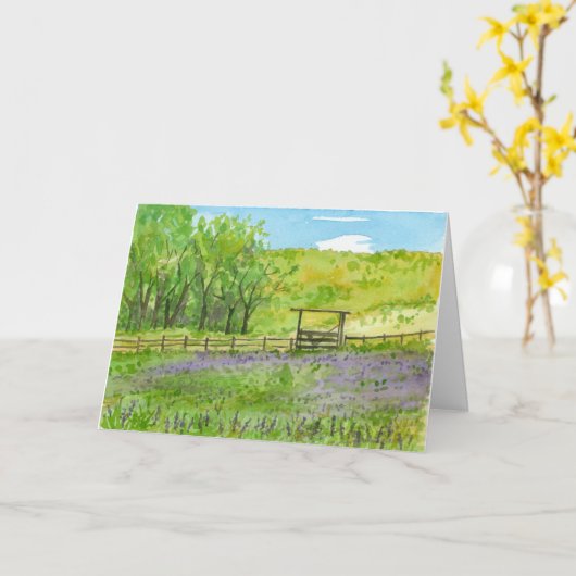 誕生日ファームフィールドパープルルピネス水彩 カード (黄色い花)