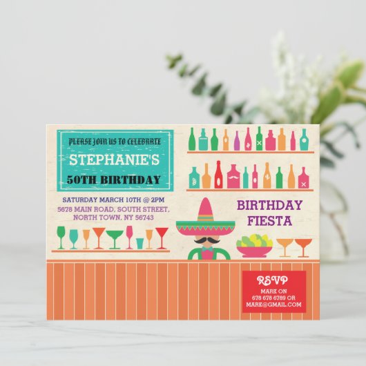 誕生日フィエスタメキシコメキシコパーティーバー招待状 招待状 (スタンド正面)