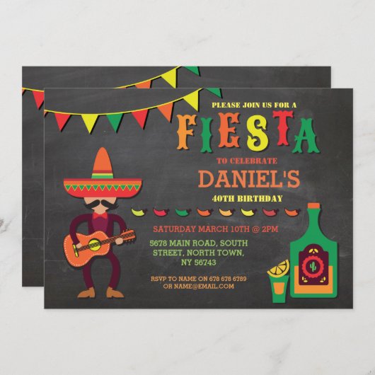 誕生日フィエスタメキシコメキシコ男性パーティー招待状 招待状 (正面/裏面)