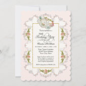 誕生日フェアリーティーパーティー、バラティーポットnカップ 招待状 (正面)