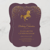 誕生日フェイク金ゴールドユニコーン 招待状 (正面/裏面)