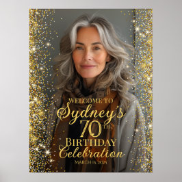誕生日フォトウェルカムサイン金ゴールドデザイン ポスター