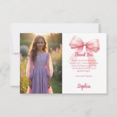 誕生日フォトガールピンクボウ白 サンキューカード