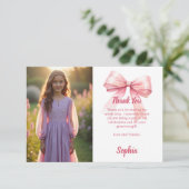 誕生日フォトガールピンクボウ白 サンキューカード