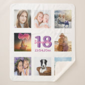 誕生日フォトコラージュのホワイトパープル名 シェルパブランケット (正面)