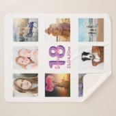 誕生日フォトコラージュのホワイトパープル名 シェルパブランケット (正面(横))