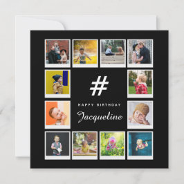 誕生日フォトコラージュテンプレート任意の年齢名ブラック カード