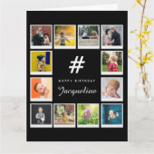 誕生日フォトコラージュテンプレート任意の年齢名ブラック カード (黄色い花)