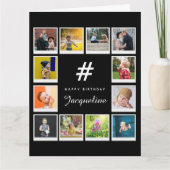誕生日フォトコラージュテンプレート任意の年齢名ブラック カード (正面)