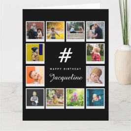 誕生日フォトコラージュテンプレート任意の年齢名ブラック カード