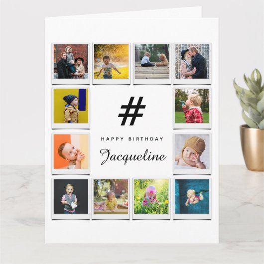 誕生日フォトコラージュテンプレート任意の年齢名白 カード (小さな植物)