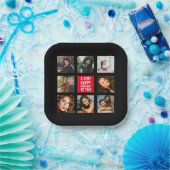 誕生日フォトコラージュブラックアンドレッド ペーパープレート (パーティー)