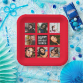 誕生日フォトコラージュレッド紙プレート ペーパープレート (パーティー)